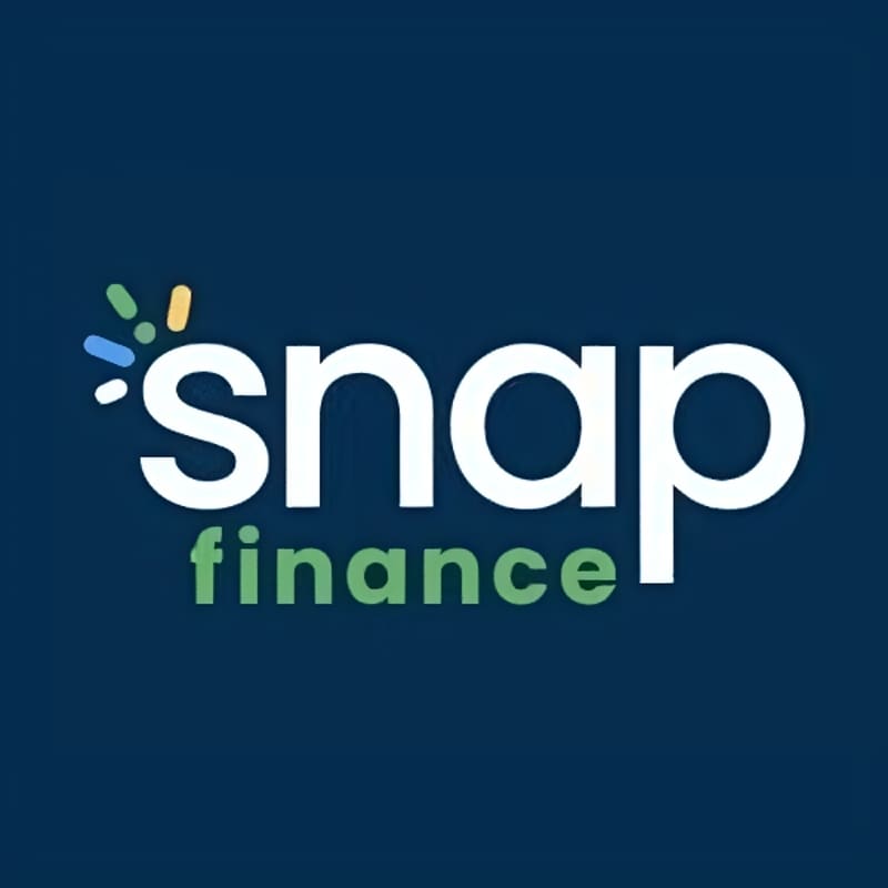 A blue background with the word snap finance written in it.