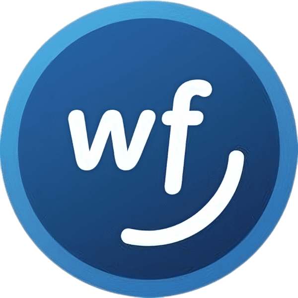 A blue button with the word " wf " in it.