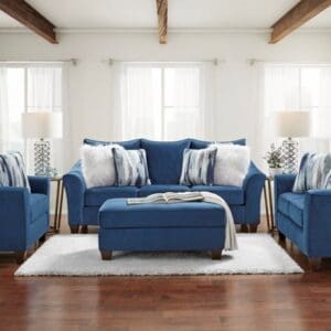 7700 Velour Navy/ 2 PC Sofa and Love All Royal Blue Set w/Pillows